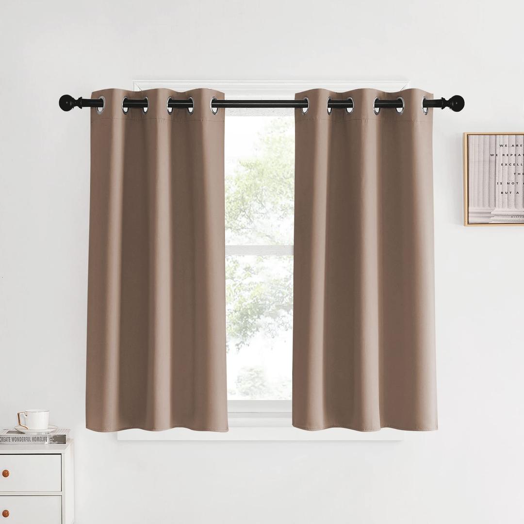 NICETOWN Blackout Small Curtains for Bedroom, W34 x L40, Set of 2, Cappuccino, Triple Weave Grommet Top Thermal Insulated Light Blocking Panels for Bathroom/Kitchen