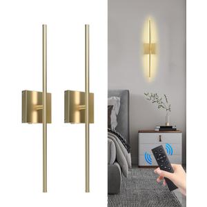Battery Operated Wall Sconce with Remote Control, Wall Sconces Set of Two,3000K-6500K LED Wireless Wall Light for Bedroom, Hallway, Living Room, 350Rotate,26.6 Inch, Gold(2 Pack)