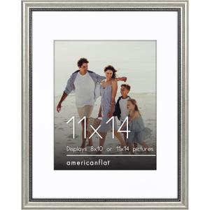 Americanflat Vintage Frames - 11x14 Picture Frame with Beaded Accents and Shatter-Resistant Glass - Use as 8x10 Frame or Display 11x14 Photos Without Mat - Heirloom Collection - Wall Display - Silver