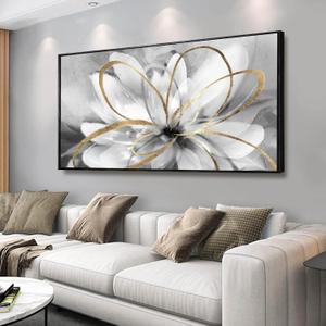White Flowers Wall Art Canvas Wall Decor Large Floral Artwork Pictures for Living Room 24x48 Framed Wall Picture for Women Girls Room