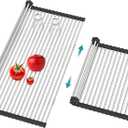BBXTYLY Extra Large Expandable Roll Up Dish Drying Rack,Over The Sink Drying Rack Sink Cover Kitchen Sink Accessories Kitchen Rolling up Stainless Steel Drainer, Foldable,RollableBlack25.1''-17.3''