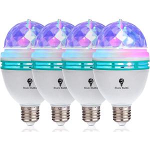 4 Pack Color Rotating Bulb E26, RGB Color Changing Party LED Bulbs Colored LED Strobe Light Bulb Multi Crystal Stage Lights for Disco, Birthday Party Club Bar for Parties, Photography