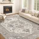 EIEIHOUSE Washable Area Rugs for Living Room - 10x14 Neutral Vintage Distressed Floral Farmhouse Boho Large Soft Floor Rug Indoor Non Slip Carpet for Living Room Bedroom Dining Room Office-Brown/Beige