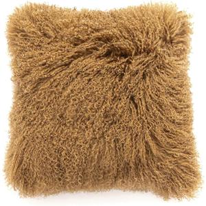 Mongolian Lamb Fur Throw Pillow Cover Real Fur Sheepskin Throw Square Cushion Fluffy Curly Wool Soft for Living Rooms Khaki 20X20in