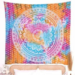 RAJRANG Black Hippie Wall Hanging Tapestry 84" x 54" Inches Boho Mandala Dorm Decor Meditation Bohemian Cotton Tapestries (84" x 54")