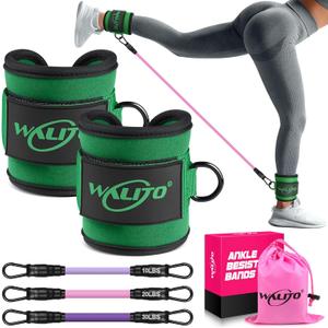 WALITO Ankle Resistance Bands with Cuffs, Exercise Bands for Legs and Butt, Booty Workout Equipment for Kickbacks and Hip Fitness Training (Green)
