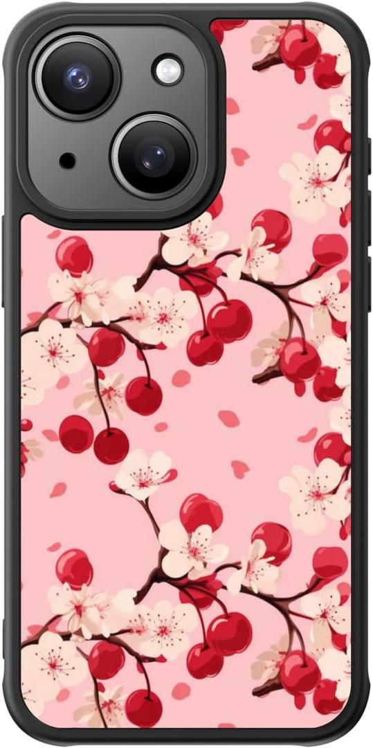 FUNMIKO for iPhone 14 Case Military-Grade Protection & Wireless Charging - Trendy Floral Design for Women Girls, Non-Slip Matte Phone Cover with Shockproof Corners - Cherry Blossom