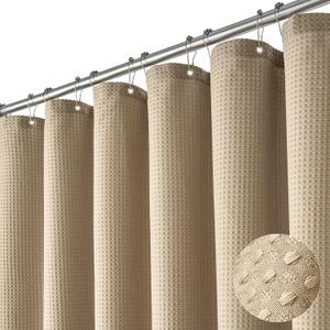 Dynamene Extra Long Shower Curtain,84 Inch Long Beige Waffle Weave Weighted Thick Fabric Bathroom Shower Curtain, Neutral Large Hotel Bath Curtain Set with 12 Plastic Hooks,72x84,Beige/Khaki