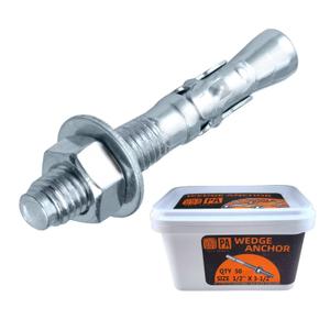 Party Animals 1/2 x 3-1/2 Inch Wedge Anchor, 50 PCs Zinc-Plated Industrial Anchor Bolts for Cement, Concrete