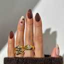 24Pcs Press on Nails Short Almond Fake Nails Fall Brown Nails Press Ons with Gold Glitter Design Maple Leaf Stick on Nail Glossy Full Cover False Nail DIY Glue on Nail for Women and Girls