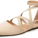 Trary Black Flats for Women, Mary Jane Shoes, Ballet Flats with Ankle Strap, Dressy Comfortable Pointed Toe Shoes (7.5, Nude)