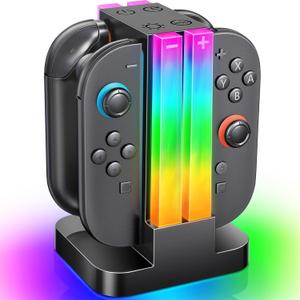 Switch 2 Controller Charger Dock Compatible with Nintendo Switch 2 with 6 RGB Light Modes & Timer Function, Charger Station with Type-C Cable