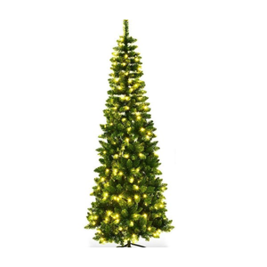 6.5 ft. Pre-Lit Hinged Artificial Pencil Christmas Tree with 250 Warm White Lights