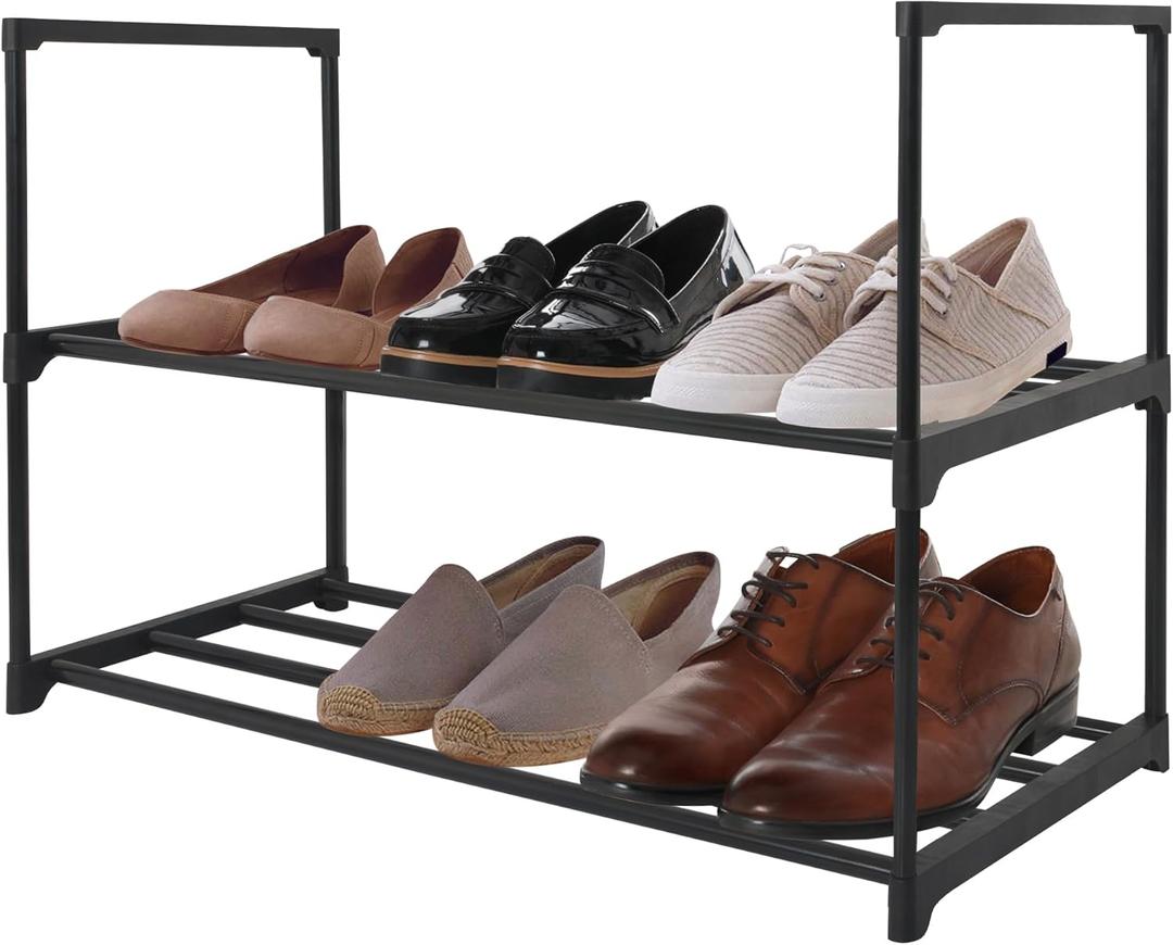 Americanflat 17x26.5 Shoe Organizer - 2 Tier Shoe Rack Storage Shelf with Sturdy Steel Frame - Ideal for Closets, Entryways, or Garages - Space-Saving Design and Easy to Assemble - Black