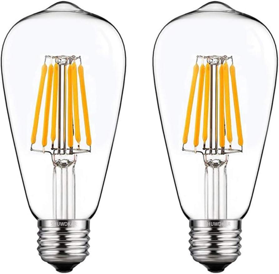 SHUWDKAR LED Light Bulbs DC 12V 6W E26 ST64 Low Voltage Bulb RV Camper Warm White 2700K Vintage Clear Glass Filament Edison Bulbs Equivalent 75W Halogen Marine Boat Solar 12V Battery Lighting,2 Pack