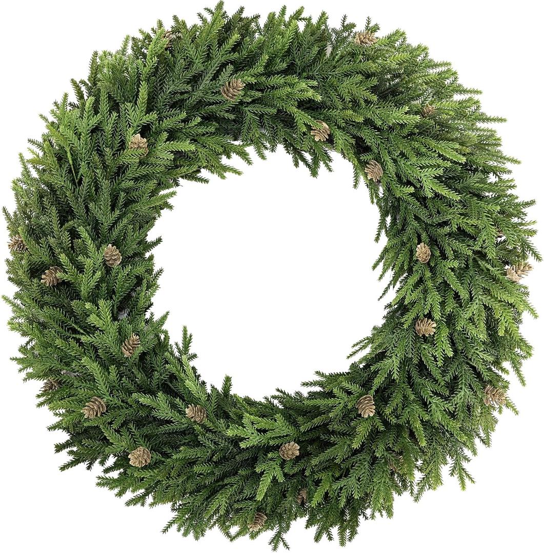 Christmas Wreath Artgar Christmas Wreaths for Front Door 28 inch Green Wreath Realistic Artificial Real Touch Pine Wreath Winter Christmas Decorations Outdoor Indoor Outside Window Home Xmas Holiday