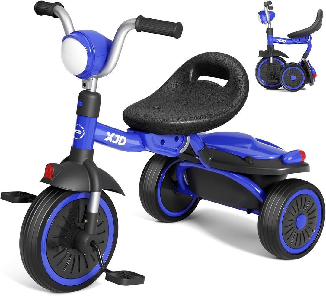 XJD Toddler Tricycle, Foldable Toddler Bike with Pedals, Tricycle for 2-5 Year Olds, Adjustable Comfortable Seat, Christmas Birthday Gifts for 1-5 Years Old Boys and Girls (Blue)