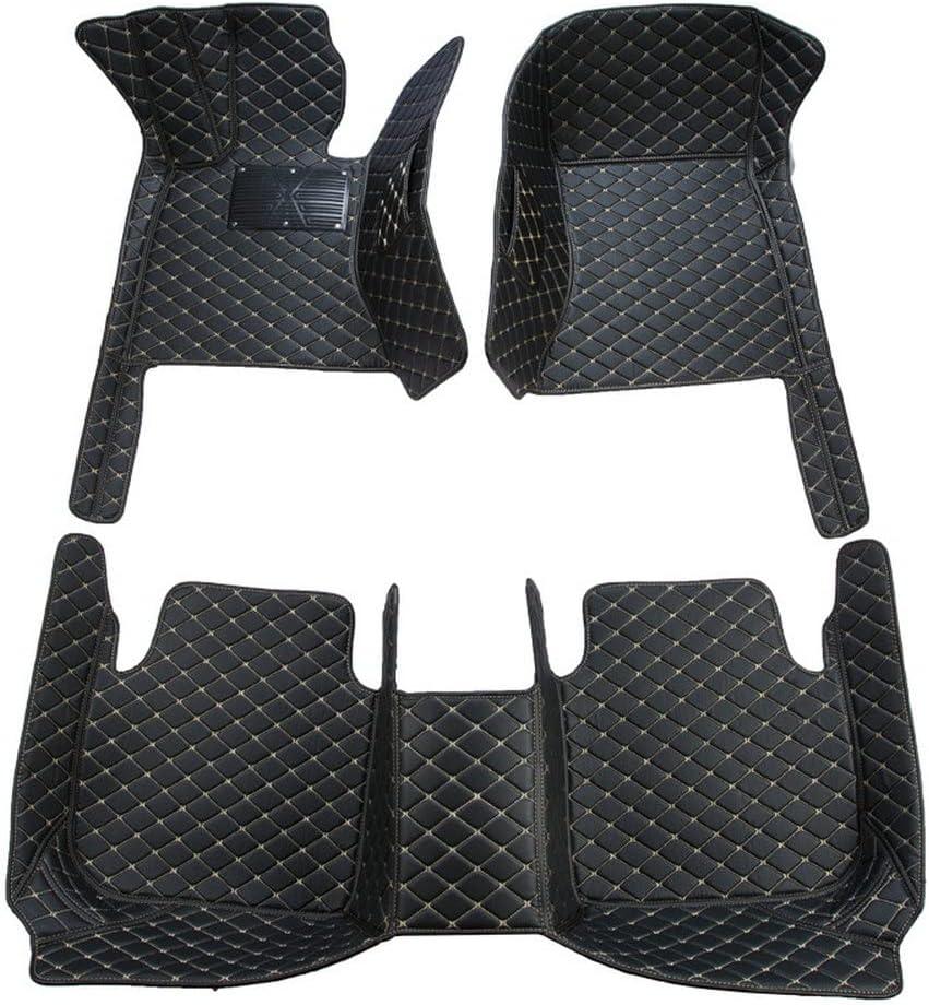 Custom Car Floor Mats Fit for 99% Sedan SUV Sports Car Full Coverage Pads Leather Floor Liners Mat Women Men (Black with Beige line)