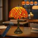 Crefotu 12 Inch Tiffany Table Lamps with Remote Control, Stained Glass Lamp with Stepless Dimmable Colors Temperature & Brightness for Living Room Bedroom Office, 9W Bulb Included (Orange)