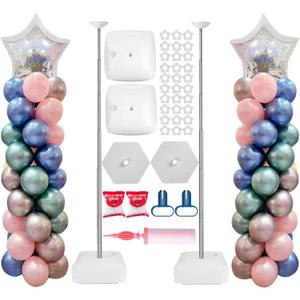 Metal Balloon Column Stand Set of 2, Reusable Telescopic Design, Height Adjustable from 1.57 to 7 Ft, Balloon Stander for Party Decorations