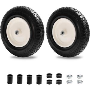 Parts Camp 4.80/4.00-8" Flat Free Wheelbarrow Tire and Wheel - 16" Universal Fit for Garden Wagon, Cart, Trolley, Dolly - 5/8" & 3/4" Bearings, 3" Centered Hub (2 Pack)