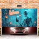HOMETITUTE Halloween Garage Door Cover 13x6ft Scary Skeleton Night Scene Garage Decoration Outdoor Halloween Banner Spooky Pumpkin Backdrop for Haunted House Yard Trick or Treat Door Decor