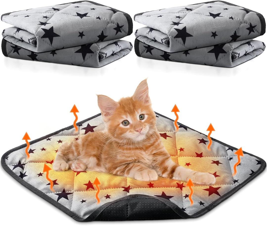 Namalu 4 Pack Self Warming Cat Bed Self Heating Cat Mat Star Pattern Soft Dog Crate Pad Thermal Pet Mat Anti Slip Kennel Dog Washable Warming Bed for Outdoor Indoor(18 x 18 Inch,Gray)