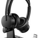Wireless Headset with Mic for Work, Bluetooth Headset with Microphone for PC, Noise Cancelling Headphones with Mic Mute Button & USB for Call Center/Office/Home/Computer/Laptop/Cell Phones/Teams/Zoom