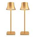 2 Pack LED Cordless Table Lamps Rechargeable,5000mAh Battery Operated Table Light,3 Color Stepless Dimming,Portable Small Desk Lamp in Aluminum for Party Patio Restaurant Indoor/Outdoor(Gold)