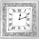 Crystal Crush Diamond Mirrored Square Wall Clock with Sparkle Twinkle Bling Diamond Decor for Wall Decoration, 12x12inch Decorative Silver Mirror Quartz Clock for Home Decor. AA Battery not included, 12x12 Polegadas