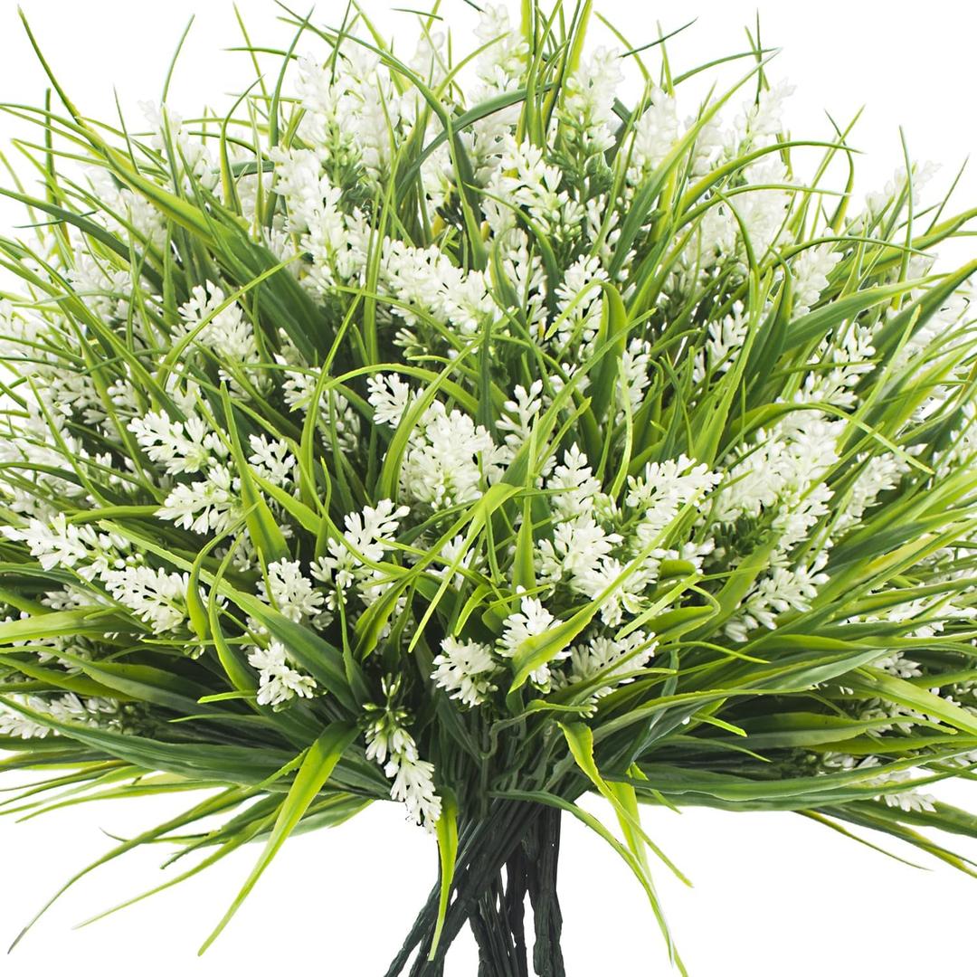 Artificial Plants Outdoor Fake Monkey Grass with Flowers (White)