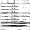 Cq acrylic Clear Makeup Storage Organizer Drawers Skin Care Large Cosmetic Display Cases Stackable Storage Box With 11 Drawers For Dresser 1 Pack