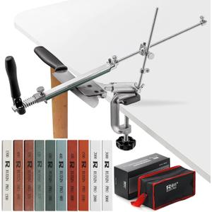 Upgraded RUIXIN PRO RX-008 Professional Knife Sharpener with 10 Whetstones, 360 Rotation Flip Design Fixed-Angle Stainless Steel Kitchen Chef Knife Sharpening Kit Abrasive Holding System Tools
