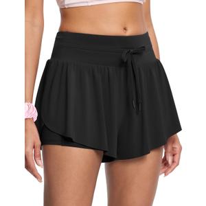 Womens 2.8" Swim Board Shorts High Waisted Slimming Quick Dry Stretch Swim Beach Trunks with Liner and 2 Pockets (3X-Large, Black)
