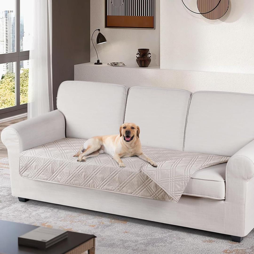 Taococo 100% Waterproof Sofa Cushion Cover Reversible Couch Seat Cover for Dogs Pets Couch Cover for Chaise Sectional Sofa U Shape Sofa Furniture Protector Sofa Slipcover (Cream)