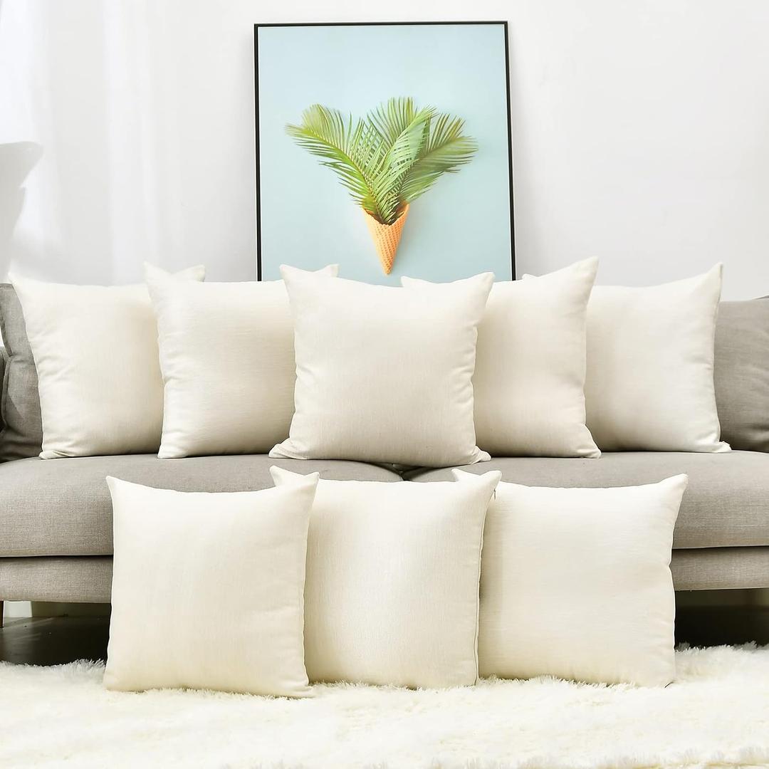 Pack 8 Linen Throw Pillow Covers Set Cushion Case for Sofa Bedroom Car, Blank for HTV Iron on Design,18x18 Inch (18" x 18" (Pack of 8), Beige)