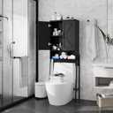 Over The Toilet Storage Cabinet with 2-Door Design Bathroom Organizers and Storage with Anti-Tip Device Over Toilet Organizer with Shelves for Bathroom, Restroom, Laundry Black