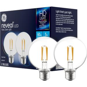GE Reveal LED Light Bulbs, 60 Watt, G25 Globe Bulbs, Medium Base (2 Pack)