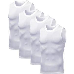 Arjen Kroos 4 Pack Compression Tank Top Men Sleeveless Athletic Base Layer Workout Shirt Slimming Shaper Undershirt (White, XXL)