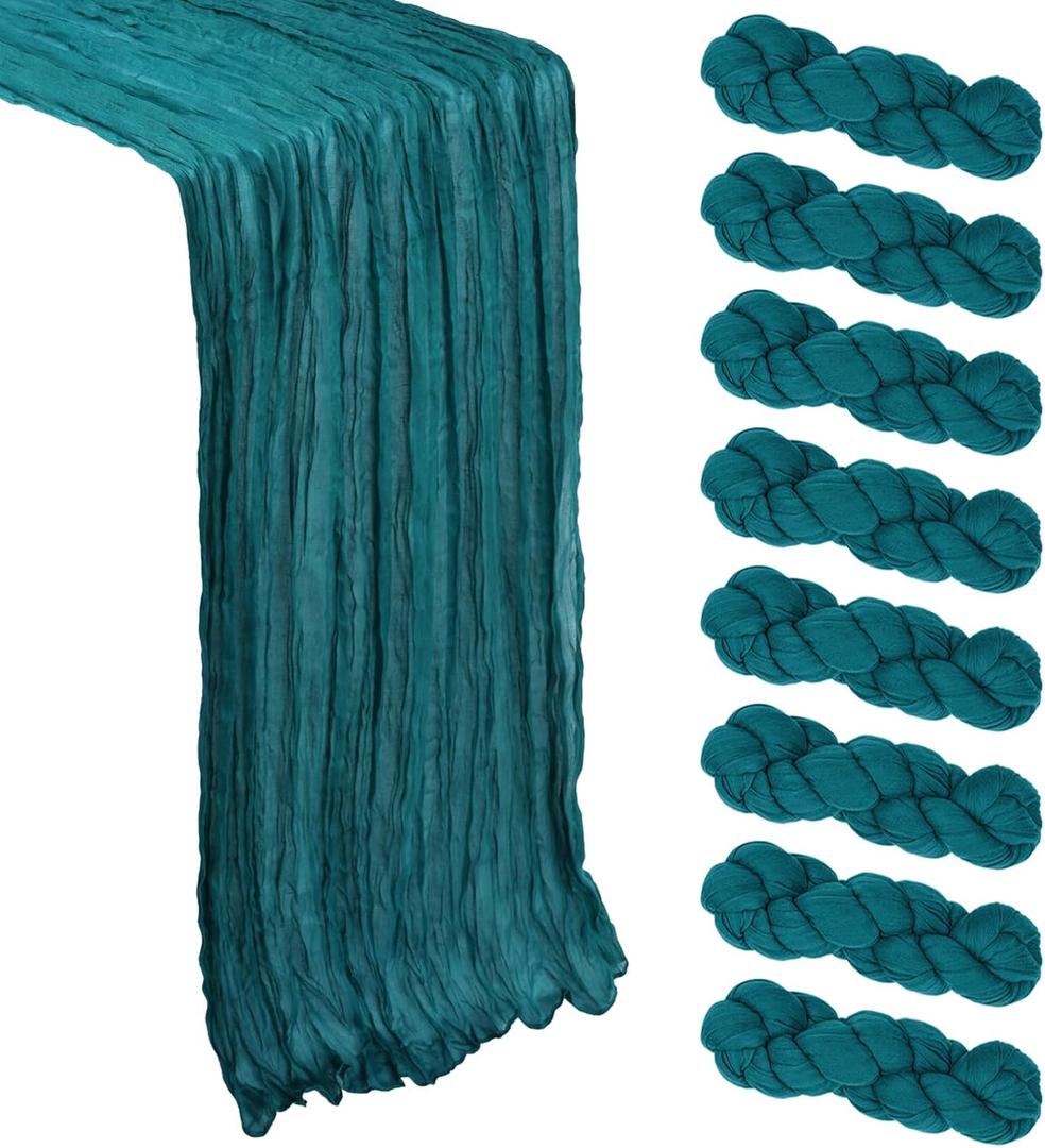8 Pack Teal Cheesecloth Table Runner 10Ft Gauze Cheese Cloth Table Runner 120 Inch Boho Sheer Rustic Fabric for Holiday Decor Bridal Baby Shower Wedding Home Decoration