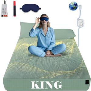 NAGS Grounding Sheets,Grounding Bedding Sheet, Soft Cotton with Pure Silver Fitted Grounded Sheet for Improved Sleep,Pain Relief (Green, King, 78 * 80 * 13.5inch)