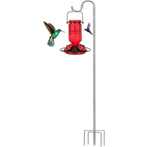 Ihomepark Shepherds Hook for Outdoor, 62 Inch Tall & 5/8 Inch Diameter Stainless Steel Heavy Duty Poles to Hang Outdoor Lights with 5 Prongs Base, Suitable for Bird Feeders or Wedding Decors(1pack) (Silver)