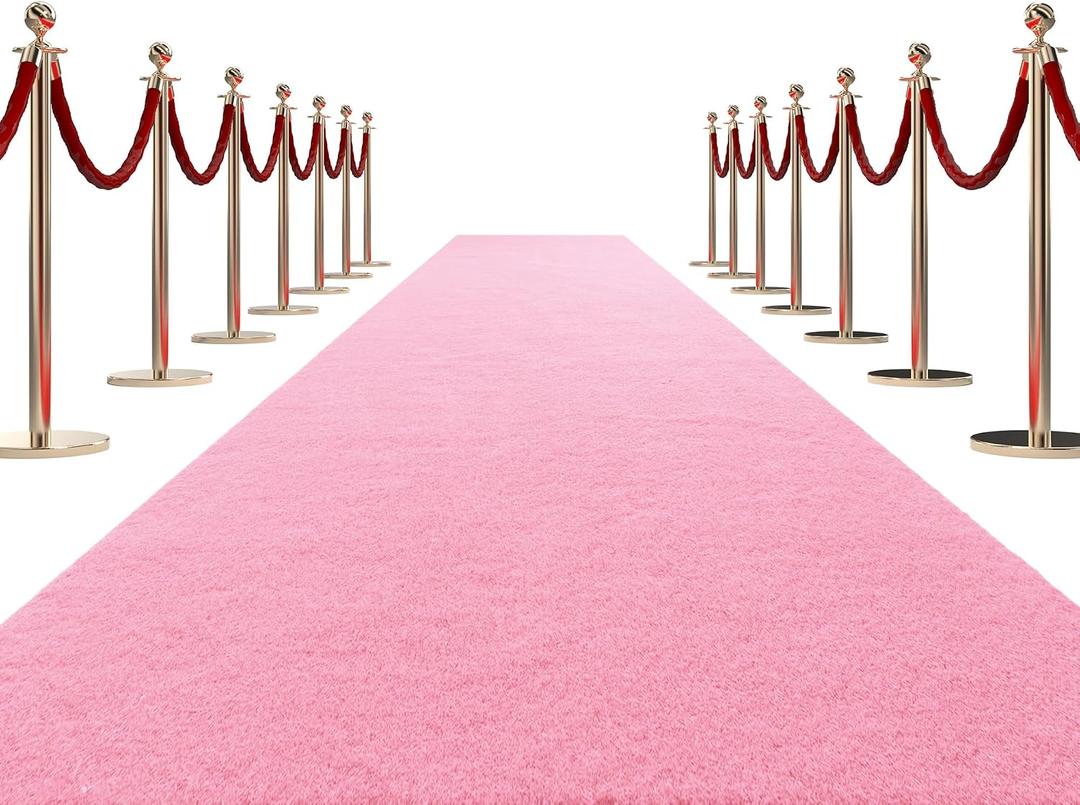 HOMBYS 450 GSM Extra Thick 3x10 ft Pink Carpet Runner for Partys & Events, Heavy-Duty Felt Aisle Runway Rug for Steps, Prom Proposal & Wedding Ceremony Decorations, Hollywood Oscars for VIP Awards Pink, 3' x 10' (Rectangular)