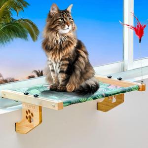 Cat Window Perch for Large Cats Inside, Sturdy Cat Window Hammock Seat with Cooling Mat, Adjustable Cats Platform Bed Shelf Fits Windowsill, Bedside, Desk, Drawers and Cabinet