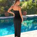 LILLUSORY Womens Summer Casual Slip Dresses Spaghetti Strap Double Lined Bodycon Maxi Dress (Black, S)