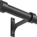 Matte Black Curtain Rods for Windows 16 to 28 Inch, Adjustable Drapery Rods with Aluminum End Cap and Full Surround Brackets,1-Inch Window Curtain Rod for Wall and Ceiling Mount