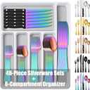 49-Pieces Colorful Rainbow Stainless Steel Silverware Sets With Organizer And Steak Knives,Knife Spoon And Fork Eating Utensils Sets For Ktichen,Multicolor Flatware Sets With Cutlery Tray