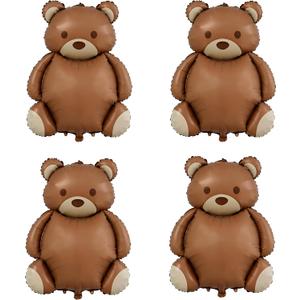 4 Pcs Brown Bear Balloons 35 Inch Bear Foil Balloons Jungle Animal Farm Balloon for Birthday Baby Shower Safari Zoo Woodland Themed Party Decoration