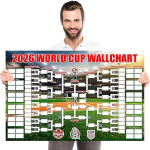 World Cup Schedule Poster&Final Round 48-Team Collection Showcase 2026,2-in-1 Double-Sided Functional Poster Football Merchandise Decorations,Soccer Match Decor Wall Chart,Soccer Fans Gifts