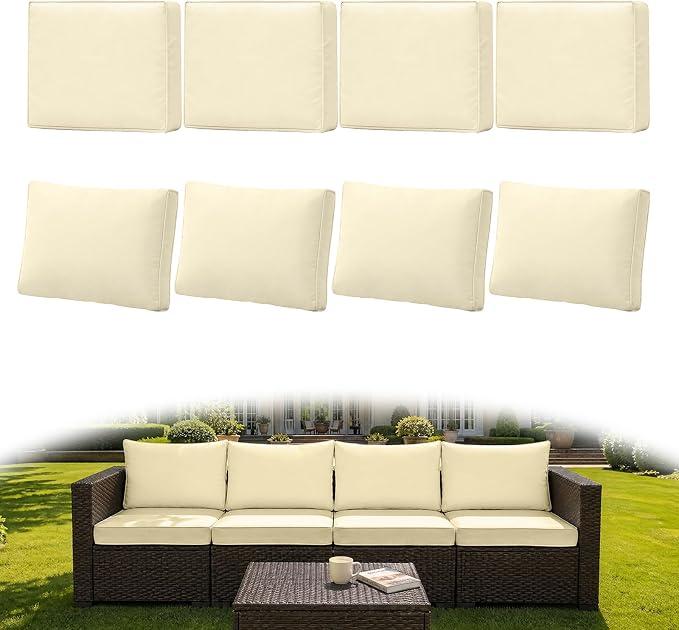 Huasperozi 8Pcs Outdoor Couch Cushion Covers with Zipper, Water-Resistant Patio Cushion Covers, Max Compatible 25.6x25.6x4 Inch Patio Cushion, Full Coverage, Non-Stretch, UV-Resistant, Only Cover